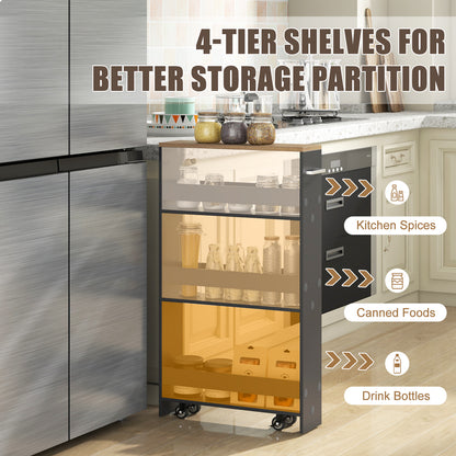 Slim Rolling Kitchen Storage Cart with Mobile Shelves and Handle - Grey