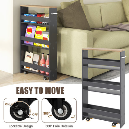 Slim Rolling Kitchen Storage Cart with Mobile Shelves and Handle - Grey