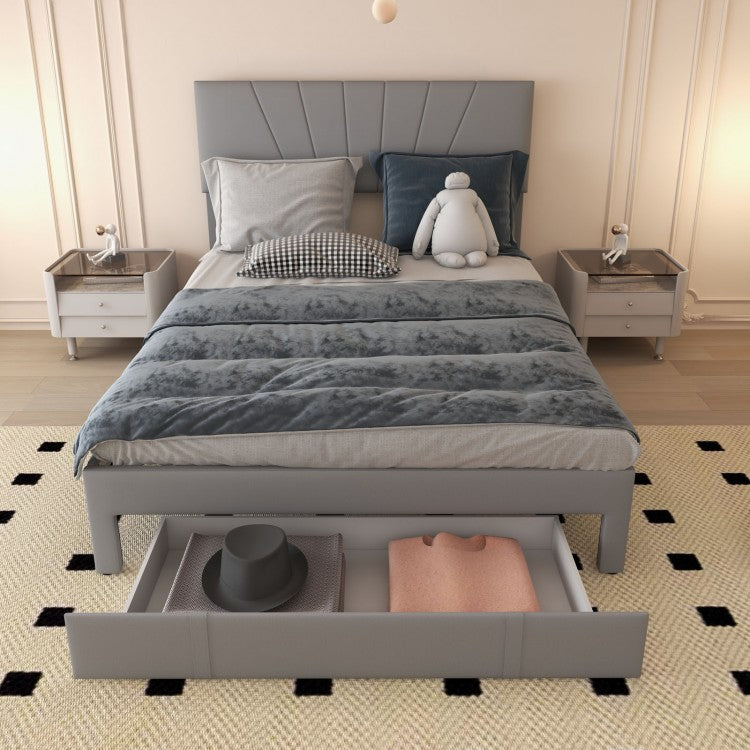 Elegant Upholstered Bed Frame with Storage Drawer and Adjustable Headboard - Full/Queen Size