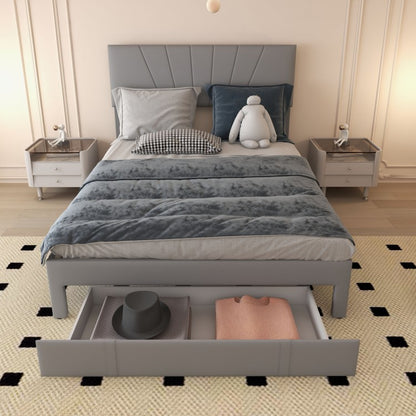 Elegant Upholstered Bed Frame with Storage Drawer and Adjustable Headboard - Full/Queen Size