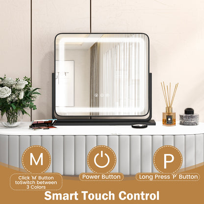 LED Vanity Makeup Mirror with 360° Rotation, 3 Color Lighting Modes & Touch Control