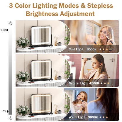 LED Vanity Makeup Mirror with 360° Rotation, 3 Color Lighting Modes & Touch Control