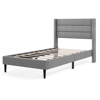 Stylish Linen Upholstered Platform Bed Frame with Wingback Headboard - Twin Size