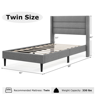 Stylish Linen Upholstered Platform Bed Frame with Wingback Headboard - Twin Size
