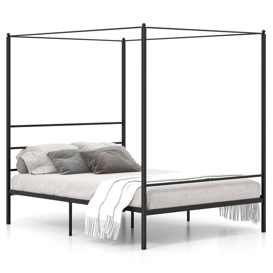 Elegant Metal Canopy Bed Frame with Slat Support – Queen Size