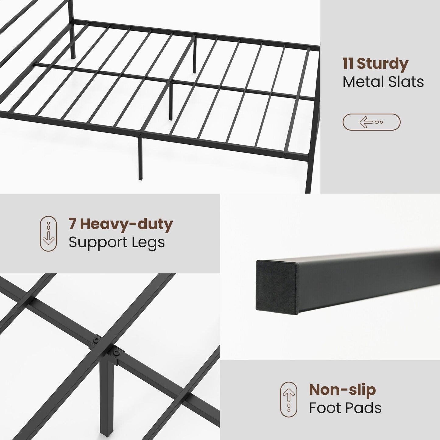 Elegant Metal Canopy Bed Frame with Slat Support – Queen Size
