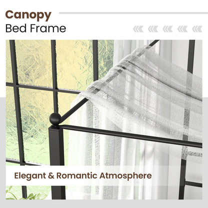 Elegant Metal Canopy Bed Frame with Slat Support – Queen Size