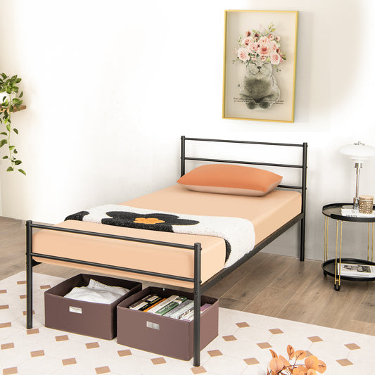 Modern Twin Size Metal Platform Bed Frame with Stylish Headboard – Black