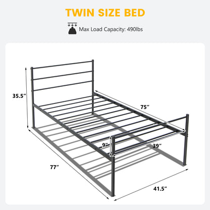 Modern Twin Size Metal Platform Bed Frame with Stylish Headboard – Black