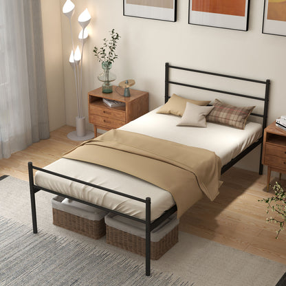 Modern Twin Size Metal Platform Bed Frame with Stylish Headboard – Black