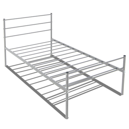 Modern Twin Size Metal Platform Bed Frame with Stylish Headboard – Silver