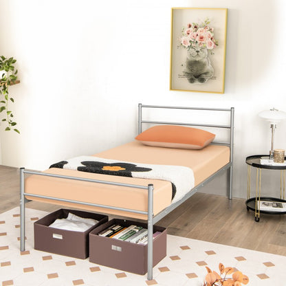 Modern Twin Size Metal Platform Bed Frame with Stylish Headboard – Silver