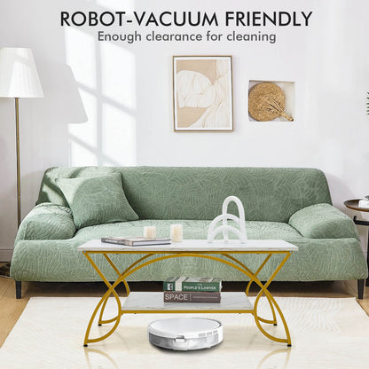 Modern 2 Tier Faux Marble Coffee Table with Metal Frame – White & Gold