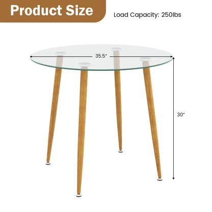 Modern Round Glass Dining Table with Metal Legs for Kitchen or Living Room