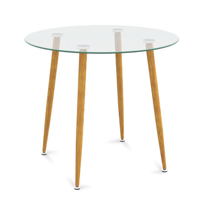 Modern Round Glass Dining Table with Metal Legs for Kitchen or Living Room