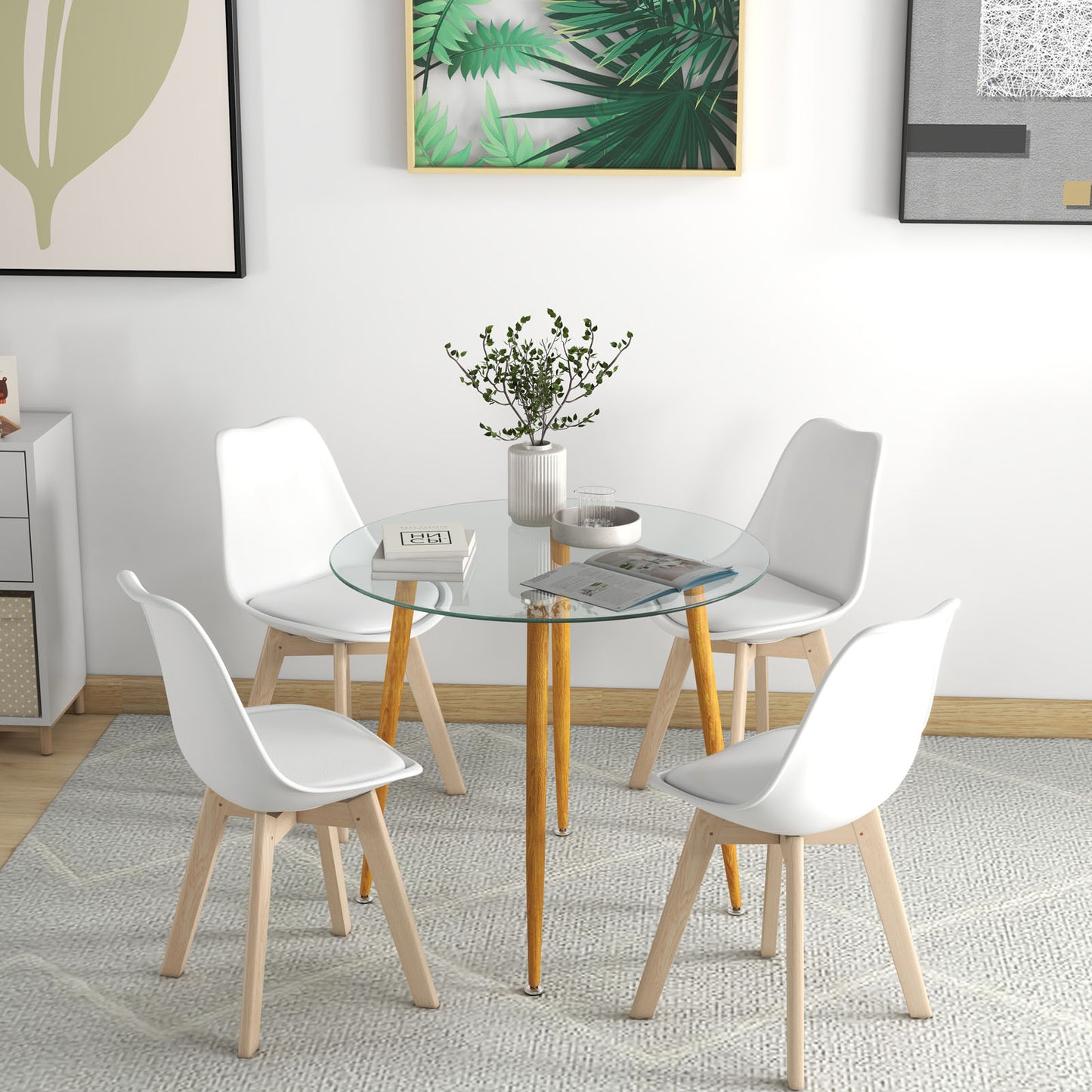 Modern Round Glass Dining Table with Metal Legs for Kitchen or Living Room