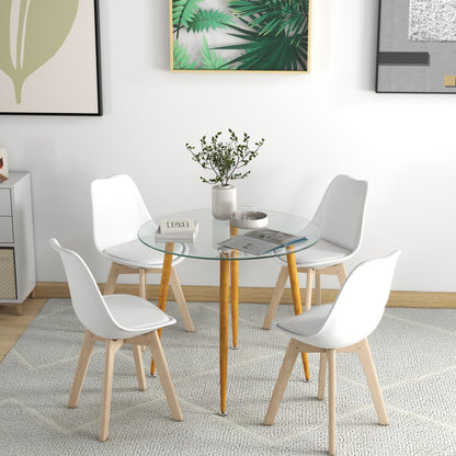 Modern Round Glass Dining Table with Metal Legs for Kitchen or Living Room