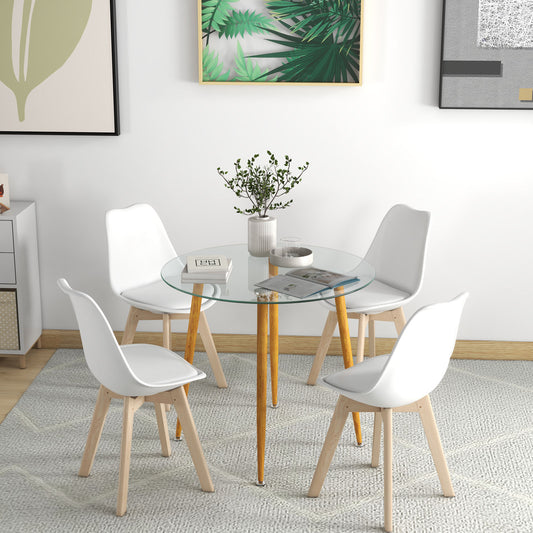 Modern Round Glass Dining Table with Metal Legs for Kitchen or Living Room