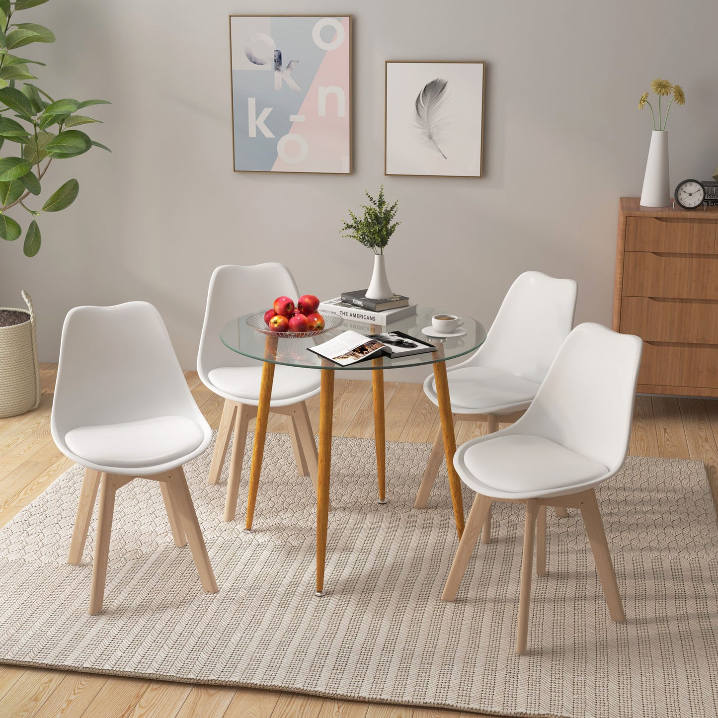Modern Round Glass Dining Table with Metal Legs for Kitchen or Living Room