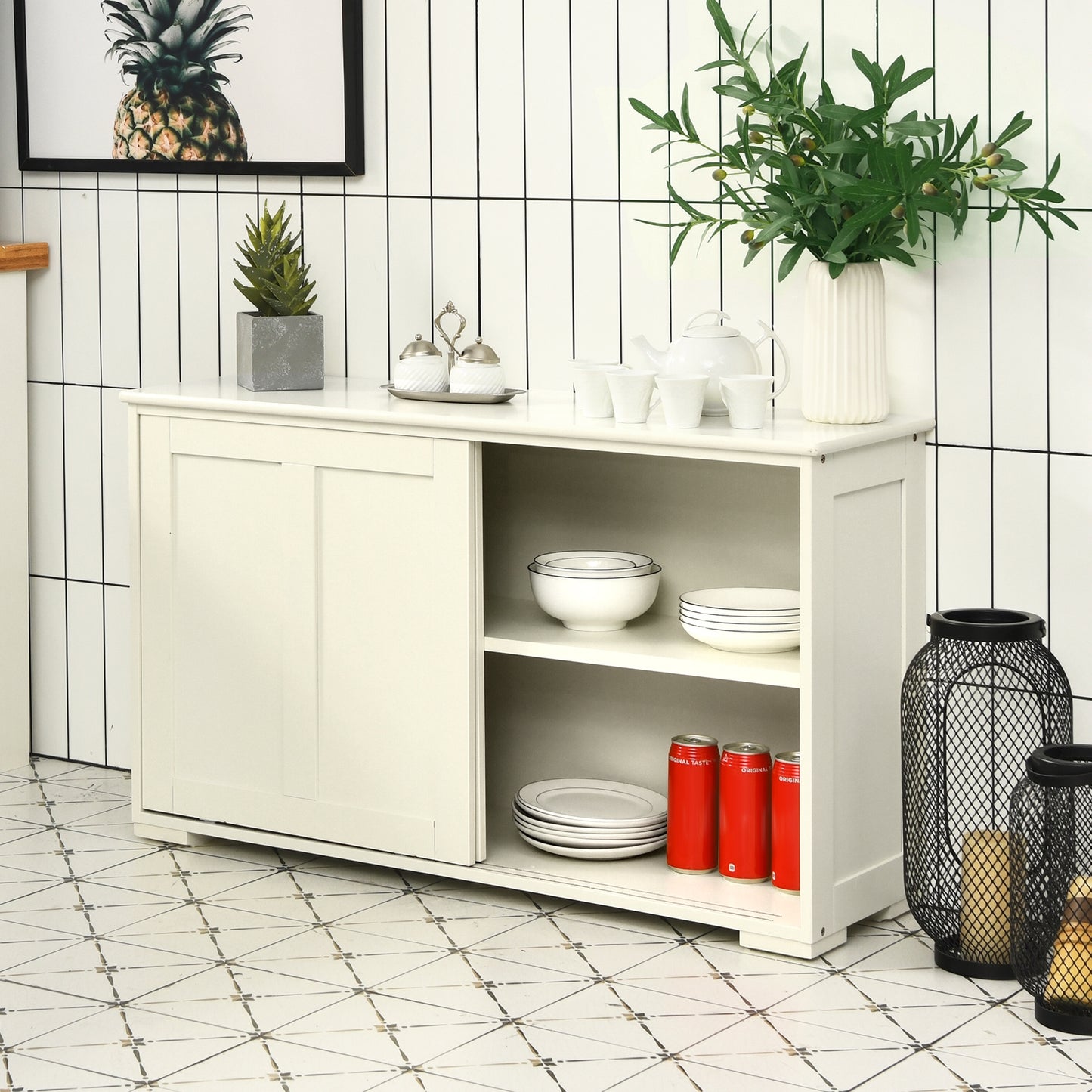 Stackable Kitchen Sideboard Cabinet with Adjustable Shelf for Pantry Dining or Entryway Storage in White