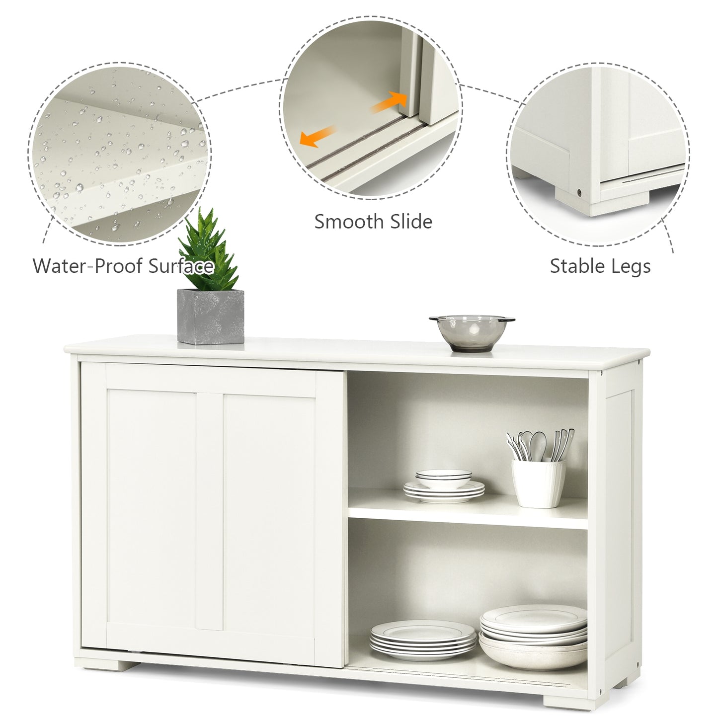 Stackable Kitchen Sideboard Cabinet with Adjustable Shelf for Pantry Dining or Entryway Storage in White