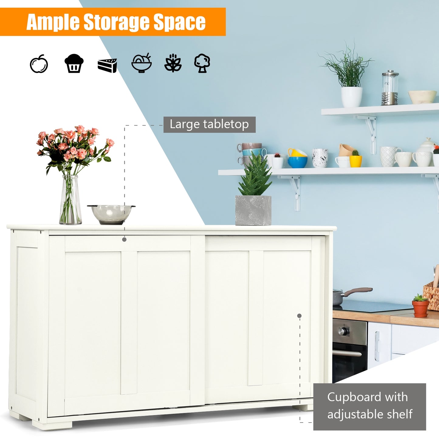 Stackable Kitchen Sideboard Cabinet with Adjustable Shelf for Pantry Dining or Entryway Storage in White