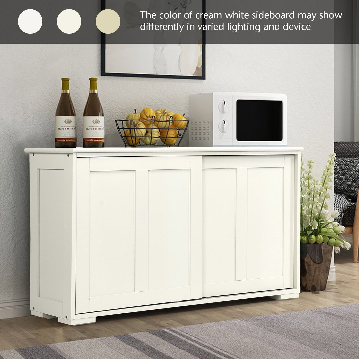 Stackable Kitchen Sideboard Cabinet with Adjustable Shelf for Pantry Dining or Entryway Storage in White