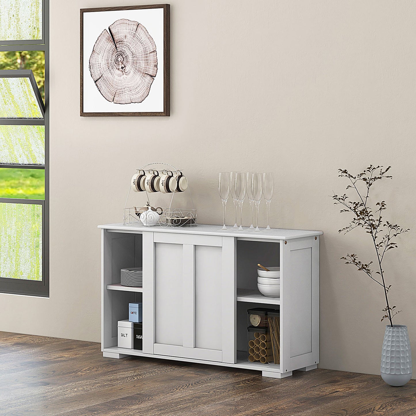 Stackable Kitchen Sideboard Cabinet with Adjustable Shelf for Pantry Dining or Entryway Storage in White