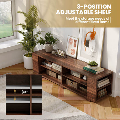 Modern 59 Inch Media Console with Adjustable Open Shelves for TVs up to 65 Inches in Walnut