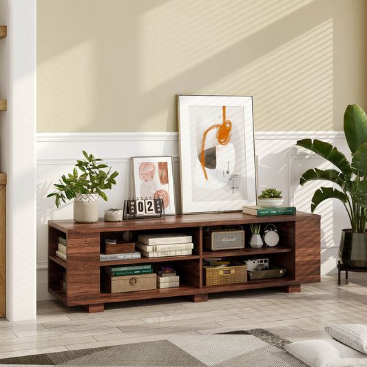 Modern 59 Inch Media Console with Adjustable Open Shelves for TVs up to 65 Inches in Walnut