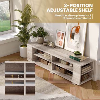 Modern 59 Inch Media Console with Adjustable Open Shelves for TVs up to 65 Inches in Light Brown