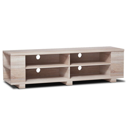 Modern 59 Inch Media Console with Adjustable Open Shelves for TVs up to 65 Inches in Light Brown