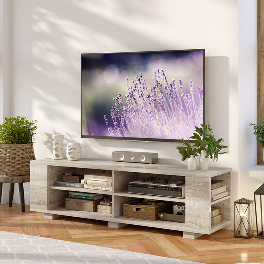 Modern 59 Inch Media Console with Adjustable Open Shelves for TVs up to 65 Inches in Light Brown