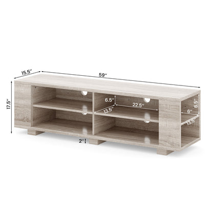 Modern 59 Inch Media Console with Adjustable Open Shelves for TVs up to 65 Inches in Light Brown