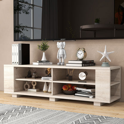 Modern 59 Inch Media Console with Adjustable Open Shelves for TVs up to 65 Inches in Light Brown