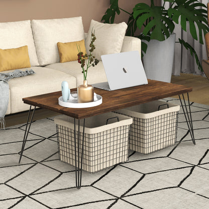Modern Rectangular Wood Coffee Table with Metal Legs 43.5 Inch