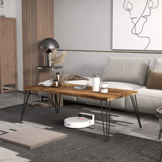 Modern Rectangular Wood Coffee Table with Metal Legs 43.5 Inch