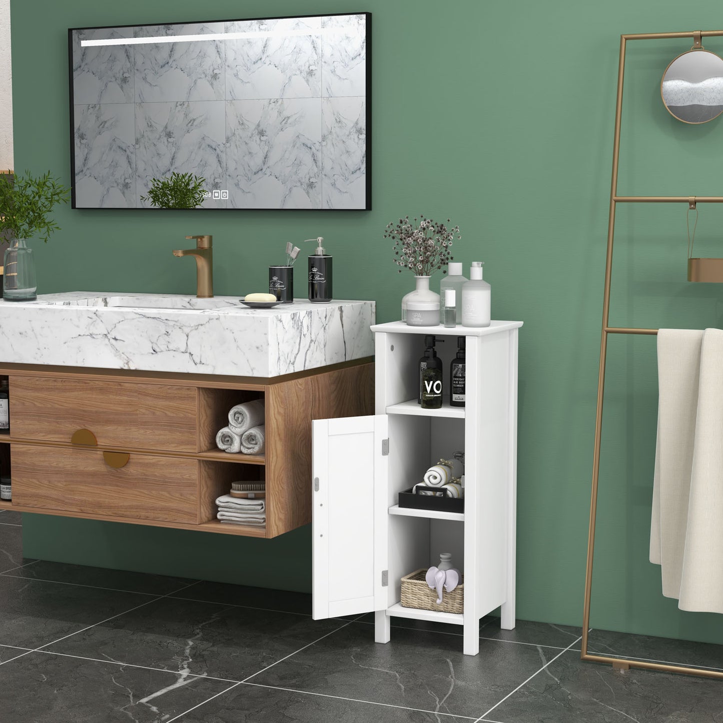 2-Tier Bathroom Storage Cabinet with Adjustable Shelves