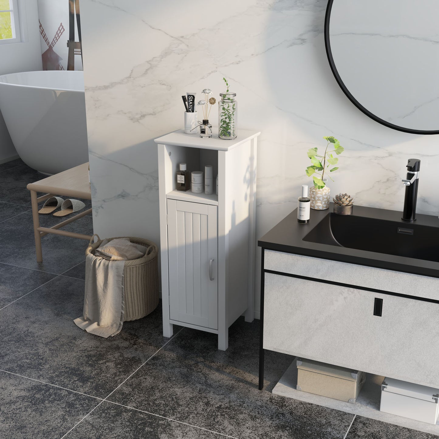 2-Tier Bathroom Storage Cabinet with Adjustable Shelves