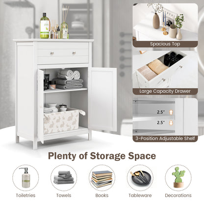 Modern 2 Door Storage Cabinet with Drawer & Adjustable Shelf