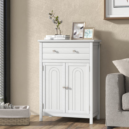 Modern 2 Door Storage Cabinet with Drawer & Adjustable Shelf