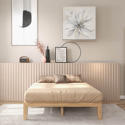 Modern 14 Inch Queen Size Wood Platform Bed Frame with Wood Slat Support - Natural