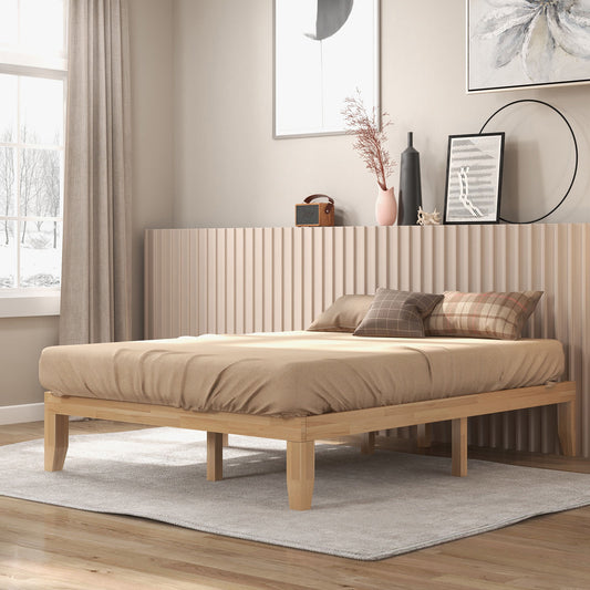 Modern 14 Inch Queen Size Wood Platform Bed Frame with Wood Slat Support - Natural