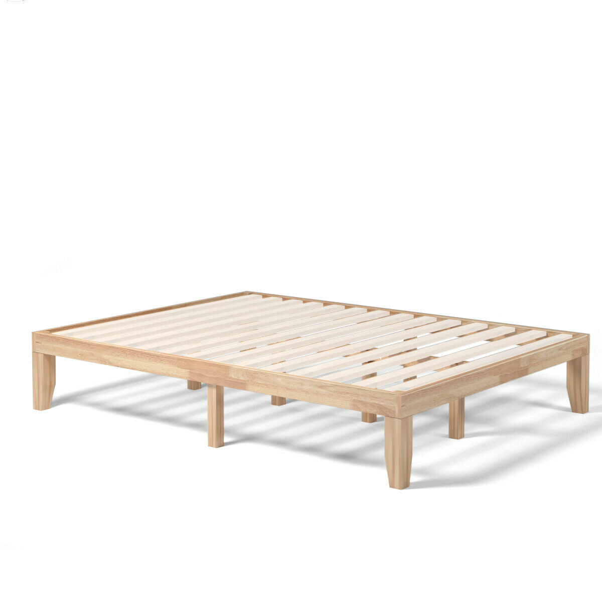 Modern 14 Inch Queen Size Wood Platform Bed Frame with Wood Slat Support - Natural