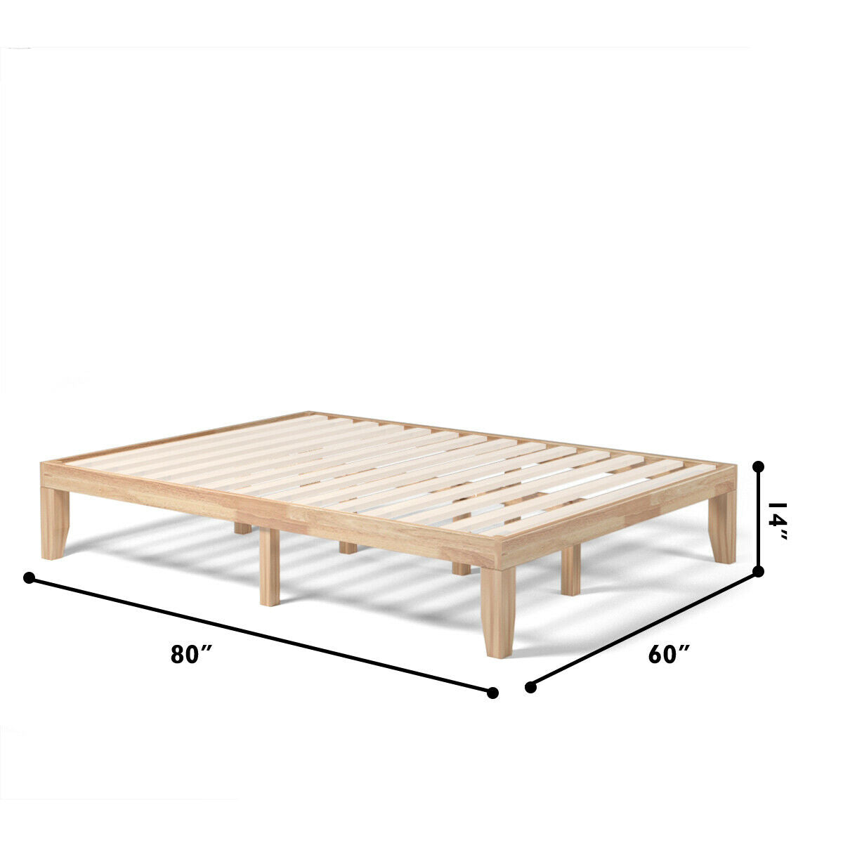 Modern 14 Inch Queen Size Wood Platform Bed Frame with Wood Slat Support - Natural