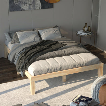 Modern 14 Inch Queen Size Wood Platform Bed Frame with Wood Slat Support - Natural