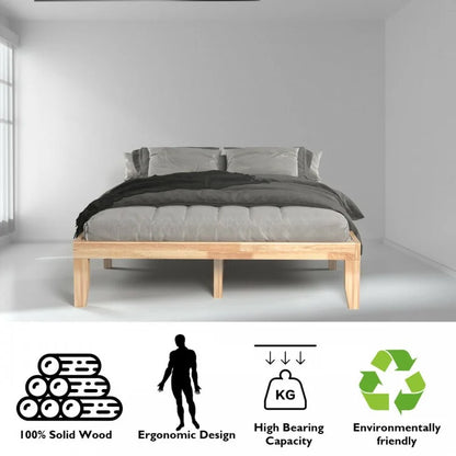 Modern 14 Inch Queen Size Wood Platform Bed Frame with Wood Slat Support - Natural