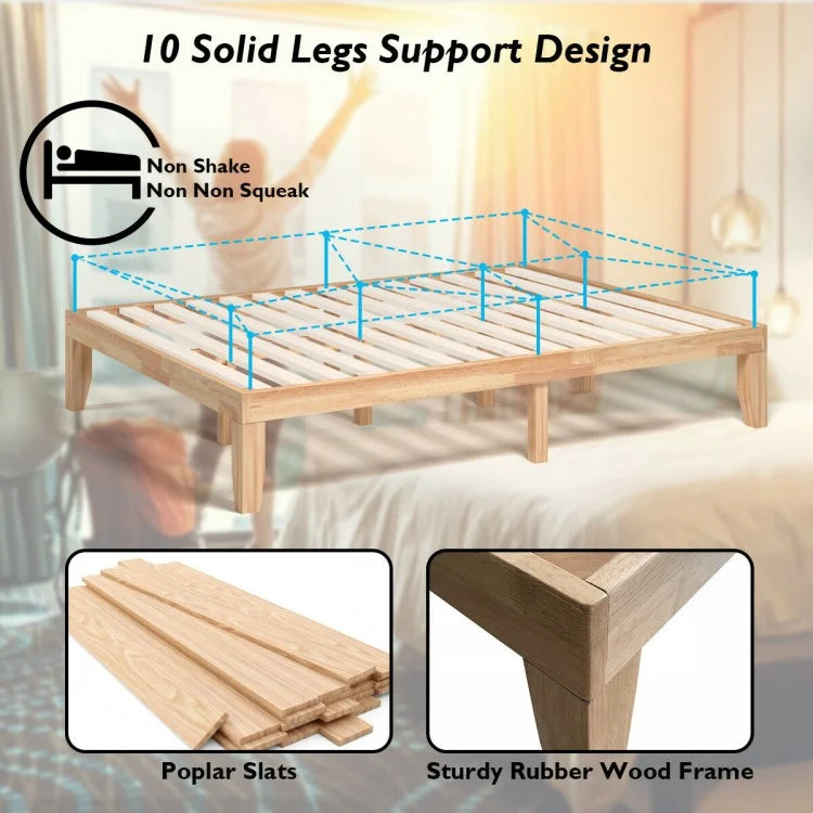 Modern 14 Inch Queen Size Wood Platform Bed Frame with Wood Slat Support - Natural