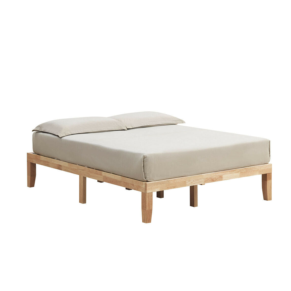 Modern 14 Inch Queen Size Wood Platform Bed Frame with Wood Slat Support - Natural