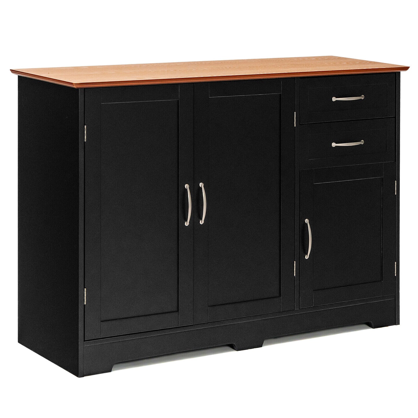 Modern Buffet Sideboard Cabinet with 2 Drawers and Adjustable Storage for Kitchen or Dining Room - Black